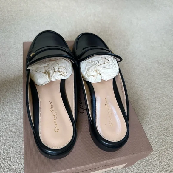 NIB Gianvito Rossi Florio Black Loafer calf Leather Mules Slides 41 10 - Picture 8 of 9